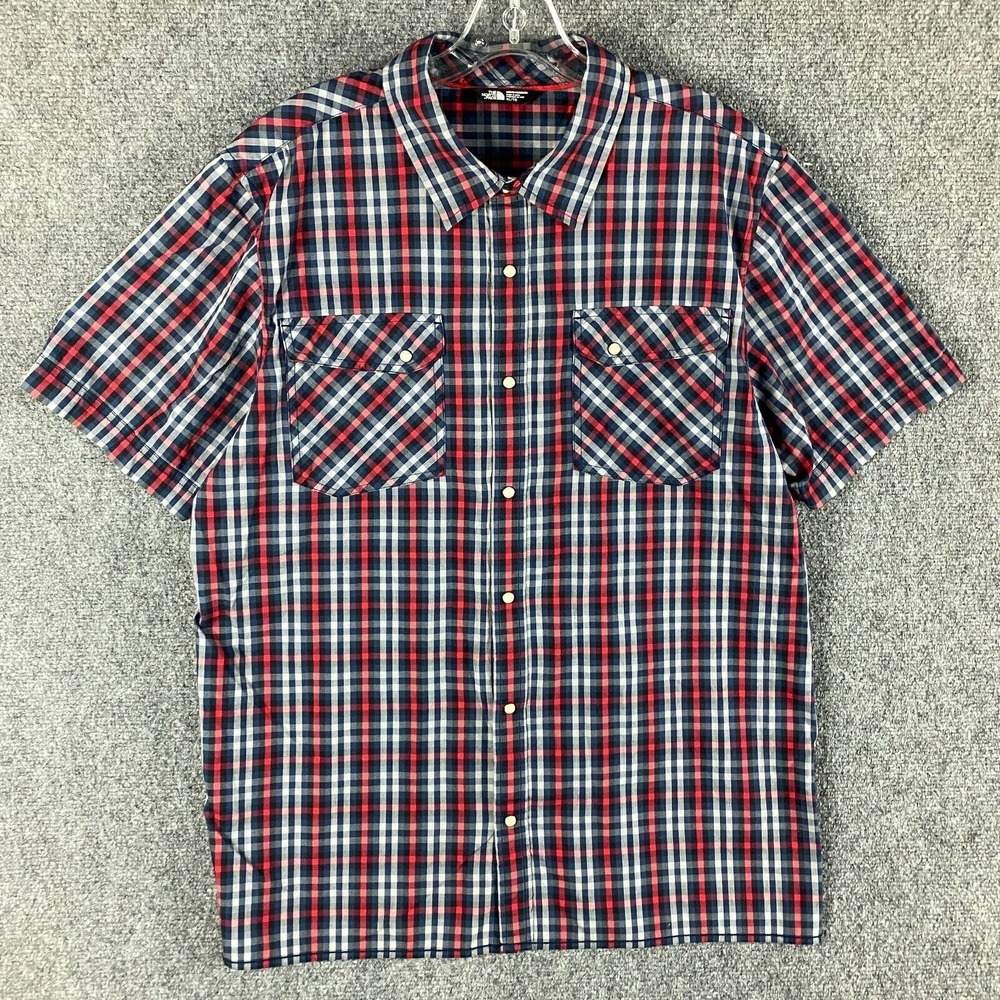 The North Face Shirt Men's XL Plaid Pearl Snap Extra Large‎ Short Sleeve Cotton